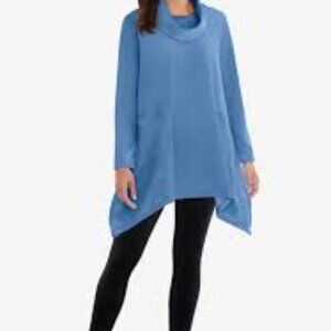 Woman Within Velour Cowl Neck 2 Pocket Light Blue Women's 5XL Pullover Tunic Top